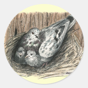 Pigeon Family Classic Round Sticker