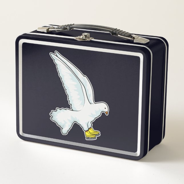 Pigeon Ice skating Ice skates Metal Lunch Box (Front)