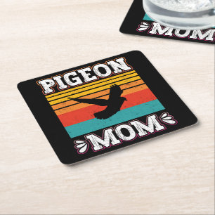 Pigeon Mum Bird Fly Animal Cute Pigeon Birds Retro Square Paper Coaster