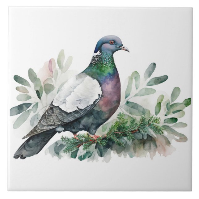 Pigeon On A Spruce Tree  Ceramic Tile (Front)