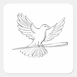 Pigeon or Dove Flying With Cane Drawing Square Sticker