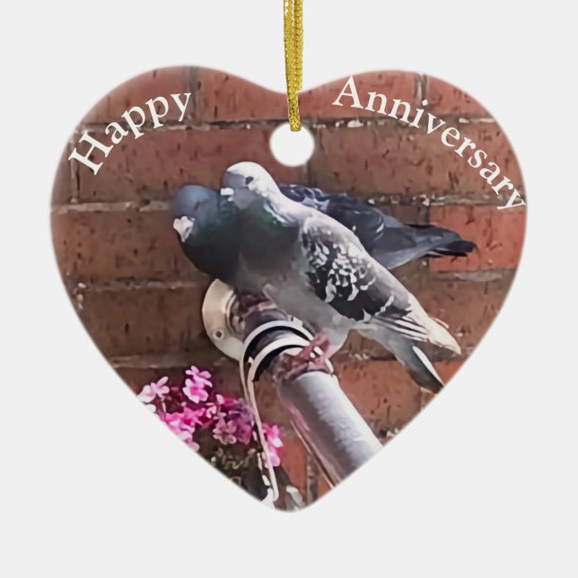 Pigeon pair and Flowers editable anniversary  Ceramic Ornament (Front)