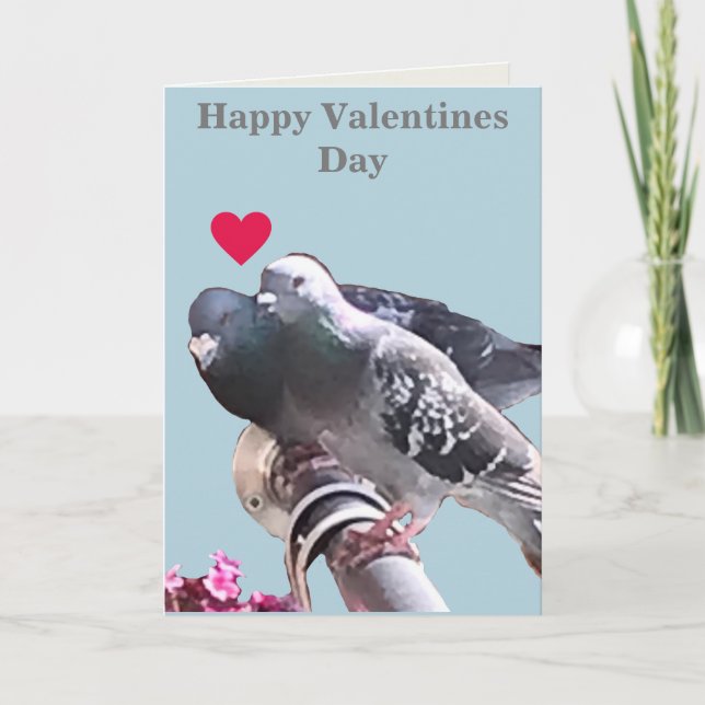 Pigeon pair and Flowers editable Valentines  Card (Front)