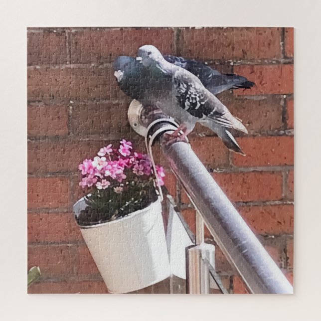 Pigeon Pair and Pink Flowers  Jigsaw Puzzle (Vertical)
