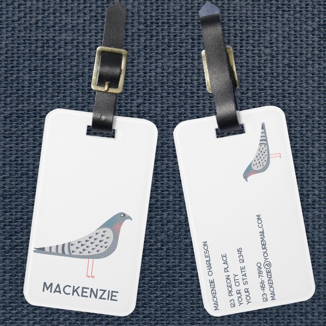 Pigeon Personalised Luggage Tag (Fun personalized pigeon luggage tag for bird lovers)
