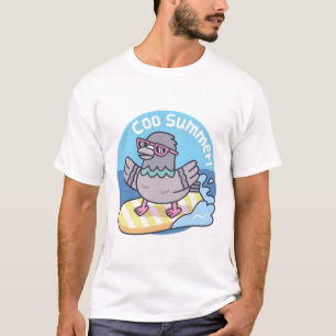 Pigeon Surfing On Surfboard Funny Coo Summer T-Shirt