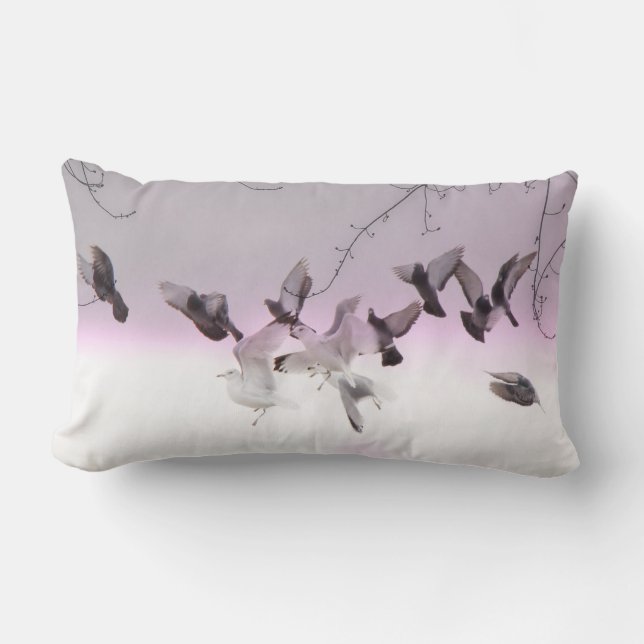 Pigeons Delight In Flight Lumbar Cushion (Front)