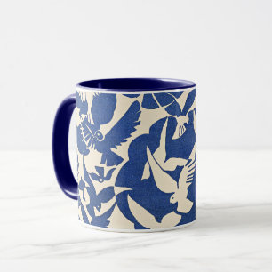 Pigeons in White and Blue Mug