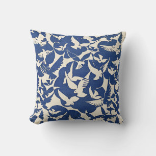 Pigeons in White and Blue pattern Cushion