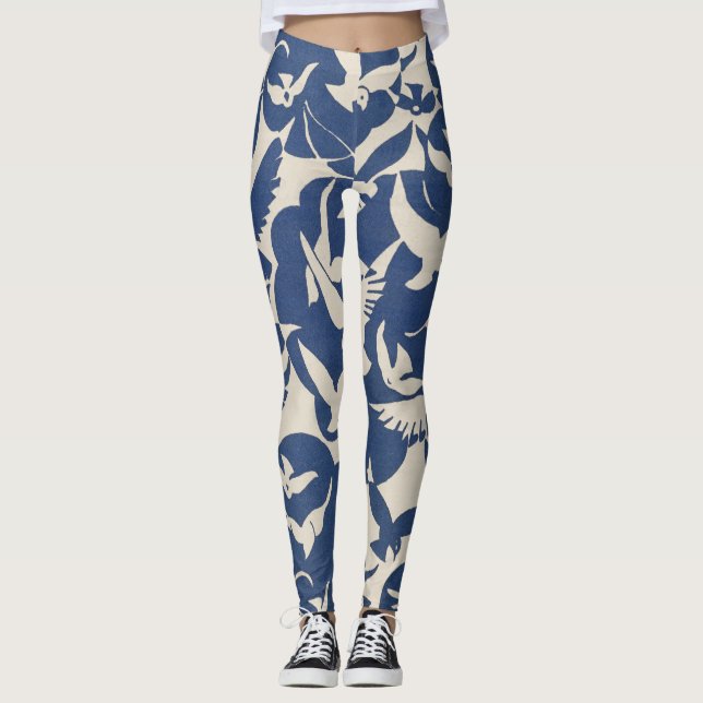 Pigeons in white and blue pattern Legging (Front)
