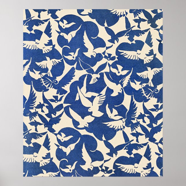 Pigeons in White and Blue Poster (Front)
