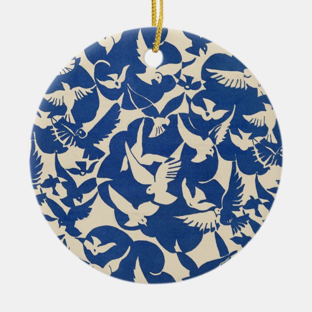 Pigeons in white and blue Rijksmuseum Amsterdam Ceramic Ornament (Front)
