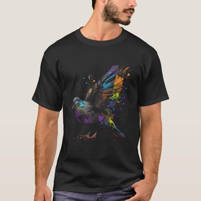 Pigeons Splash Art Dove Retro Pigeon Breeder Bird  T-Shirt (Front)