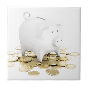 Piggy bank and coins ceramic tile