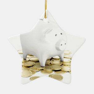 Piggy bank and coins ceramic tree decoration