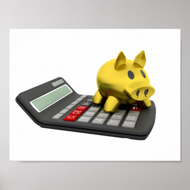 Piggy Bank On A Calculator Poster (Front)