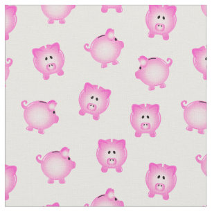 Piggy Bank Pattern on White Fabric