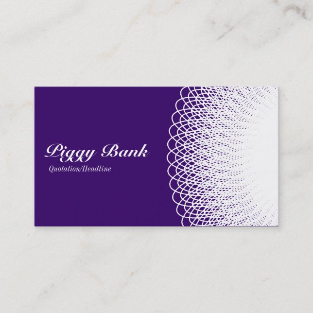 Piggy Bank - White on Deep Purple 330066 Business Card (Front)