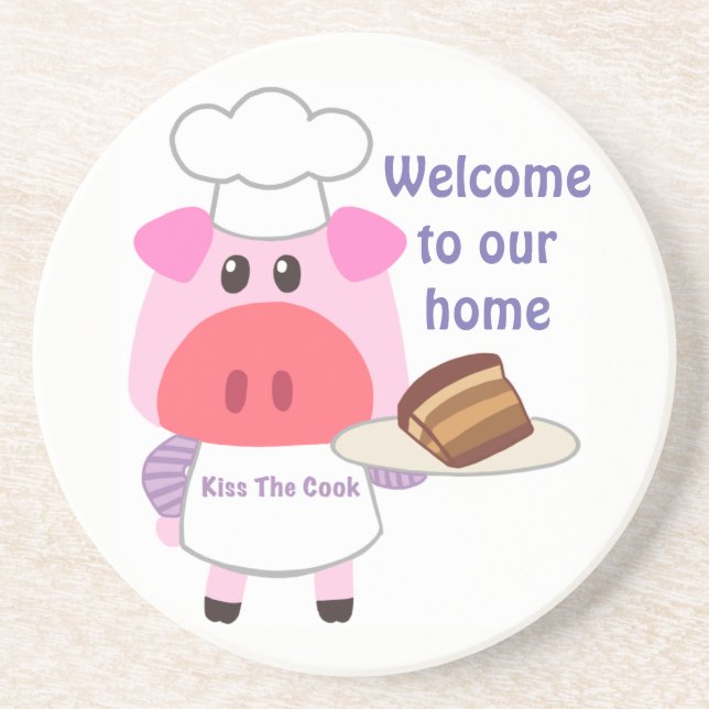 Piggy Chef Sandstone Drink Coaster (Front)