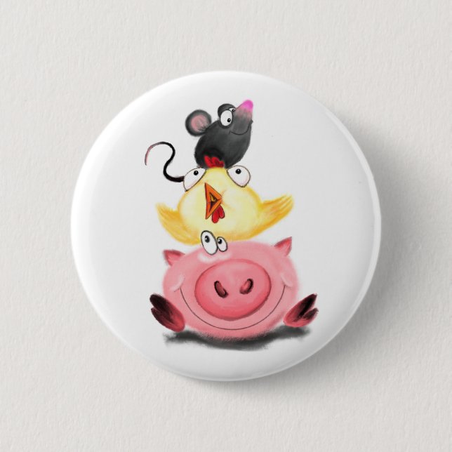 Piggy Chick and Mouse Friends Button Fun (Front)