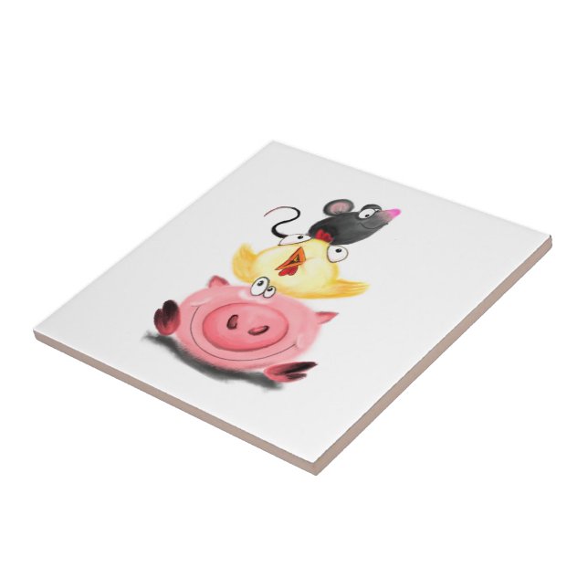Piggy Chick and Mouse Friends Ceramic Tile Fun (Side)