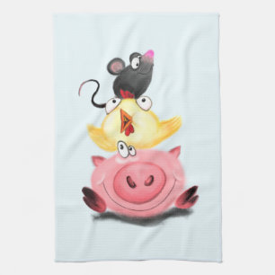 Piggy Chick and Mouse Friends Kitchen Towel Fun