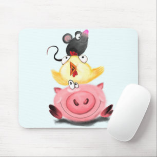 Piggy Chick and Mouse Friends Mouse Pad Fun