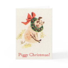 Piggy Christmas Vintage Card With Cute Pig