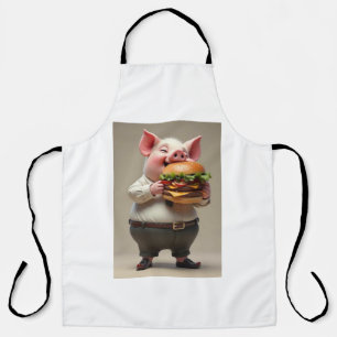 Piggy eating a burger apron