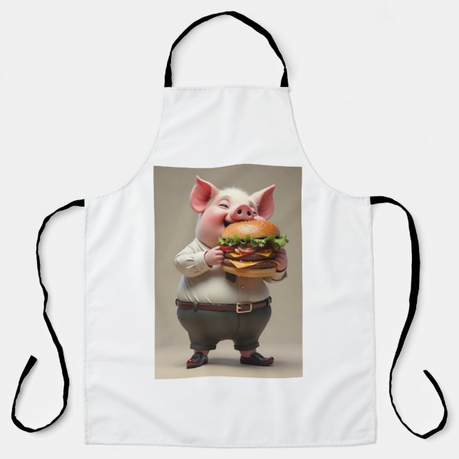 Piggy eating a burger apron (Front)