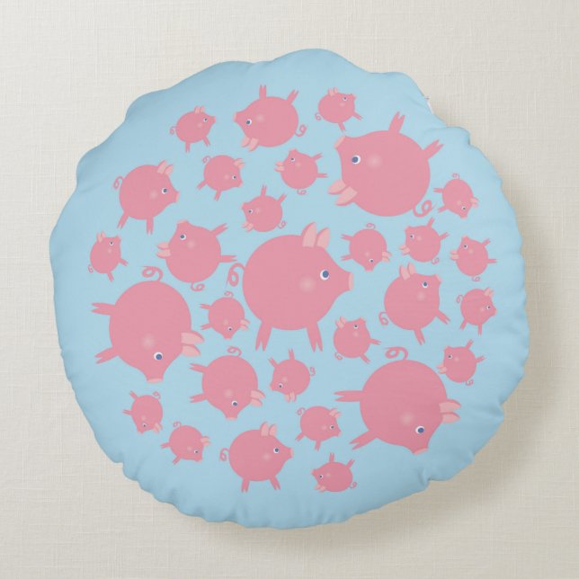 Piggy Explosion Round Pillow (blue) (Back)