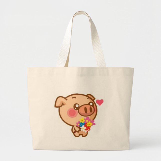 Piggy in Love Large Tote Bag (Front)