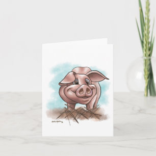Piggy in the Straw Cartoon Card