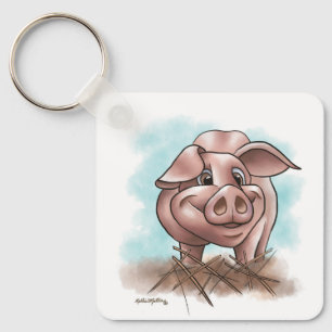 Piggy in the Straw Cartoon Key Ring