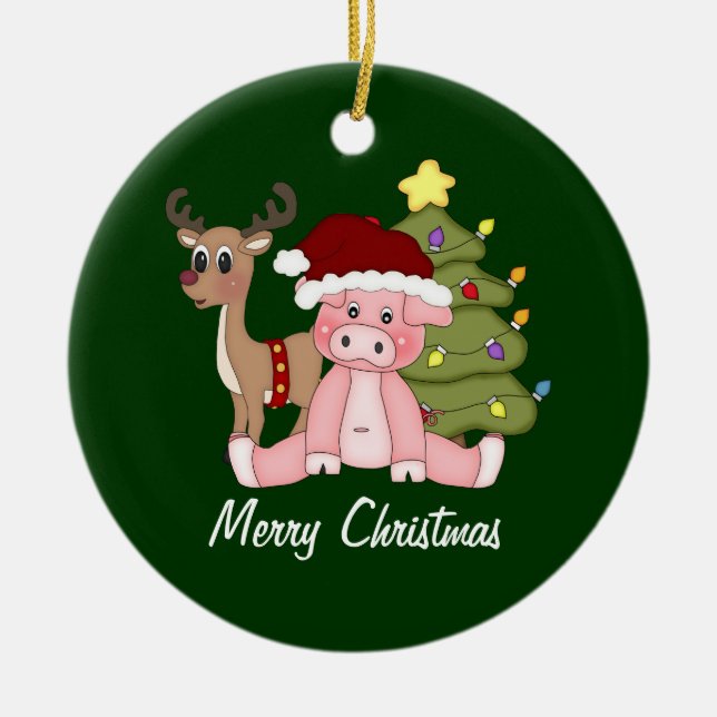 Piggy Merry Christmas Ornament (Front)