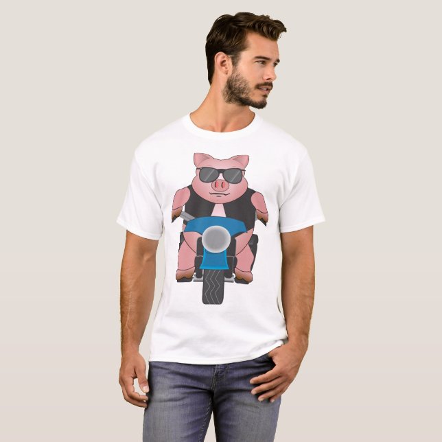 Piggy on a motorcycle: front and back T-Shirt (Front Full)