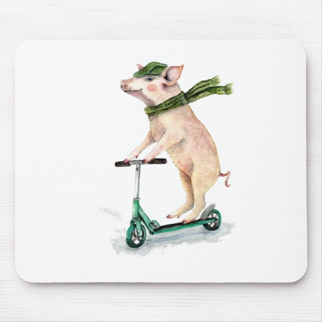 Piggy on a scooter mouse pad (Front)