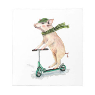 Piggy on a scooter notepad