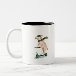 Piggy on a scooter Two-Tone coffee mug