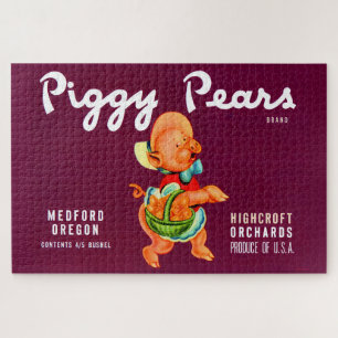 Piggy Pears fruit crate label Jigsaw Puzzle