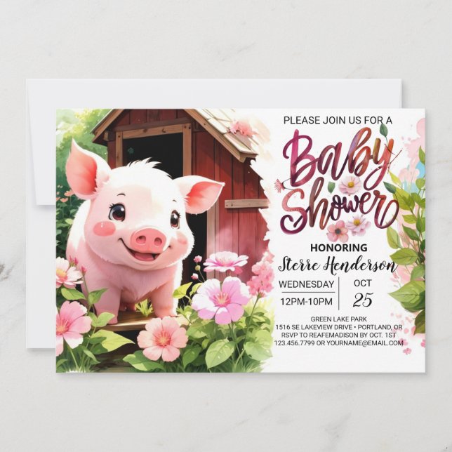 Piggy Pink Party Boho Baby Shower Invitation (Front)