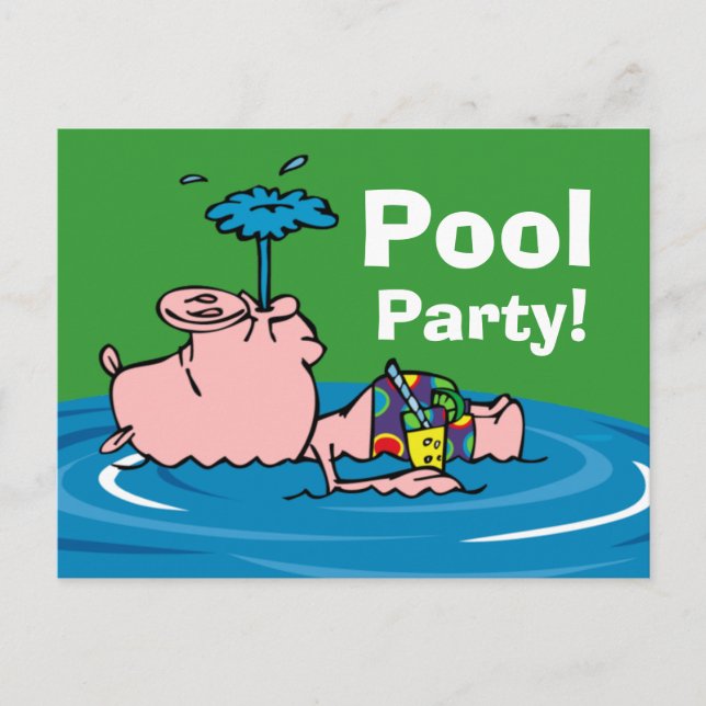 Piggy Pool Party Personalised Postcard (Front)
