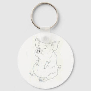 Piggy Porker Fat Pig Button Keychain
