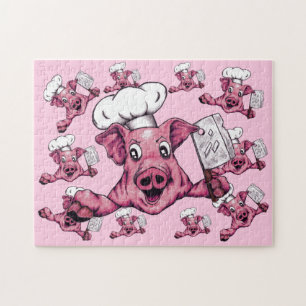 Piggy The Hamicidal Maniac Cartoon Pig Chef Art Jigsaw Puzzle