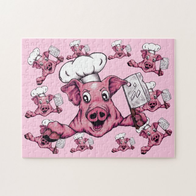 Piggy The Hamicidal Maniac Cartoon Pig Chef Art Jigsaw Puzzle (Horizontal)