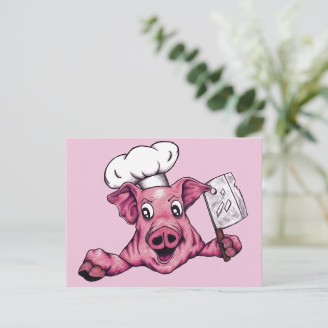 Piggy The Hamicidal Maniac Chef Pig Original Art Postcard (Standing Front)