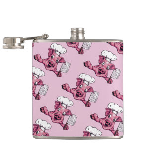 Piggy The Hamicidal Maniac Funny Cartoon Chef Pig Hip Flask