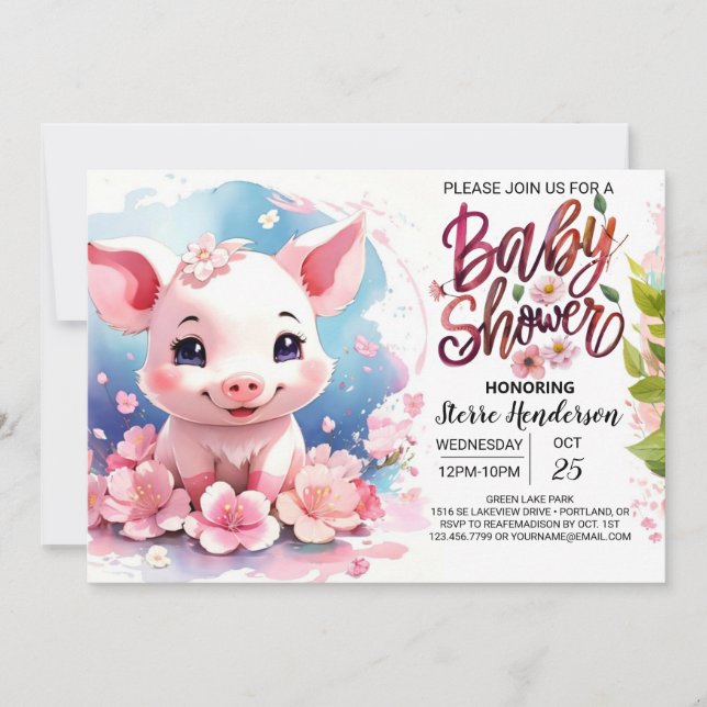 Piggy's Boho Farmyard Blooms Baby Shower Invitation (Front)