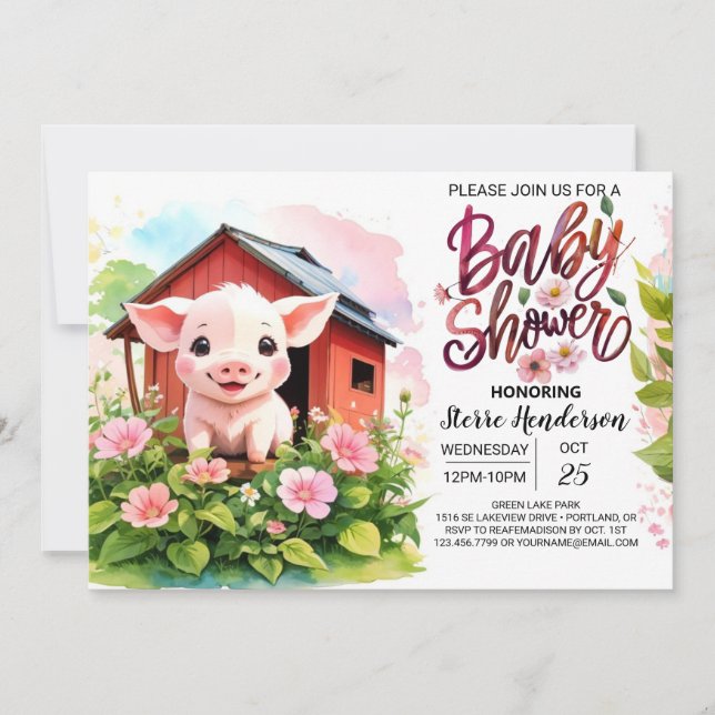 Piggy's Pink Paradise Boho Baby Shower Invitation (Front)