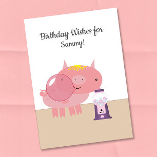 Piglet Bubble Gum Birthday Wishes Card